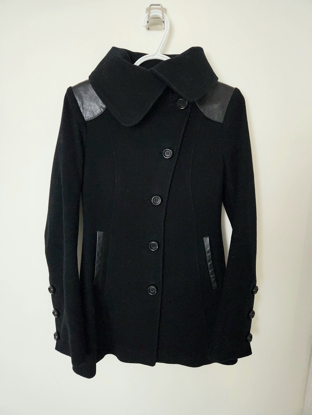 Mackage Black Wool Cashmere Leather Trim Coat XS